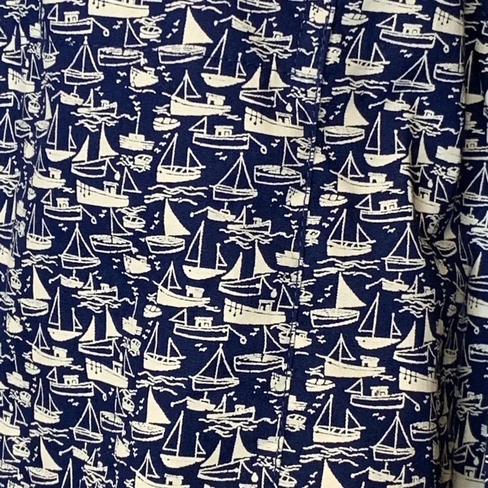 Charleston Threads Mens XL Button‎ Front Shirt Boat Pattern Blue White Casual